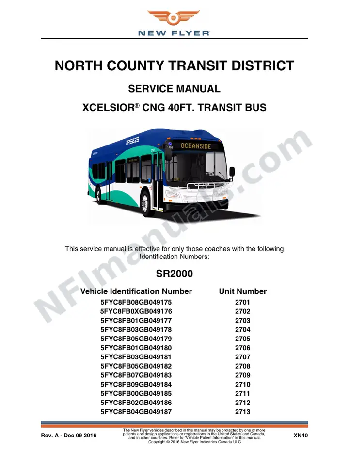 SR2000 Service Manual, North County Transit District first-page preview