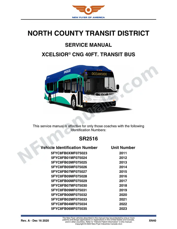 SR2516 Service Manual, North County Transit District first-page preview