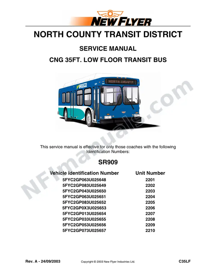 SR909 Service Manual, North County Transit District first-page preview
