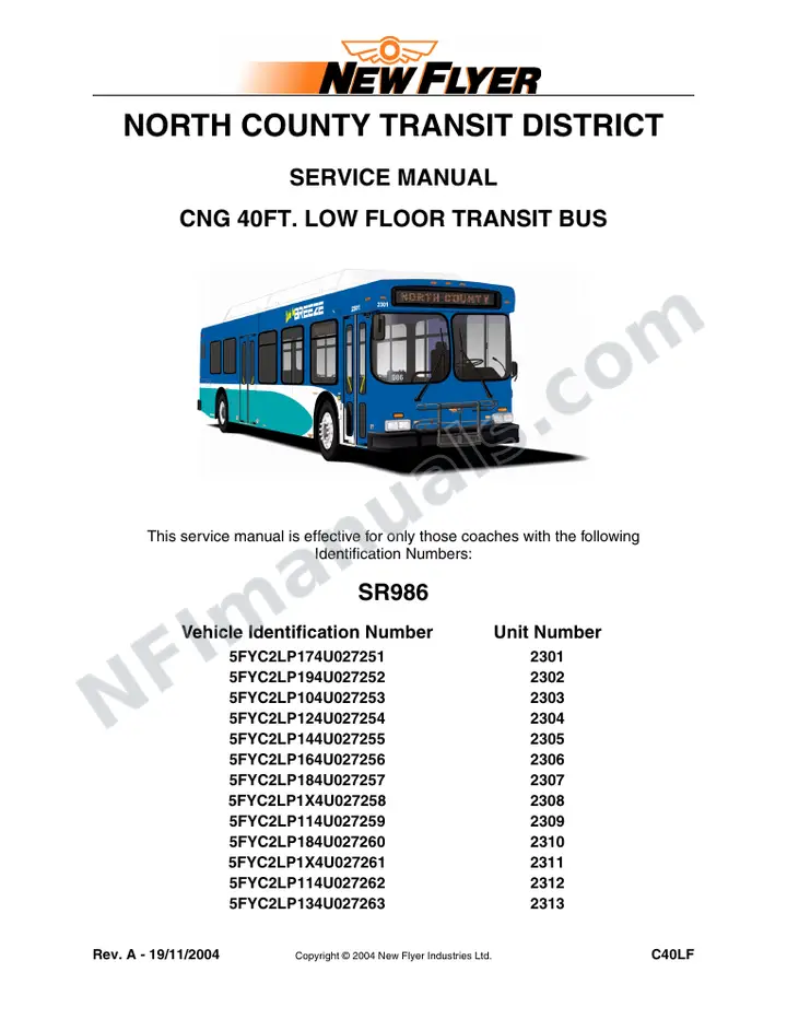 SR986 Service Manual, North County Transit District first-page preview