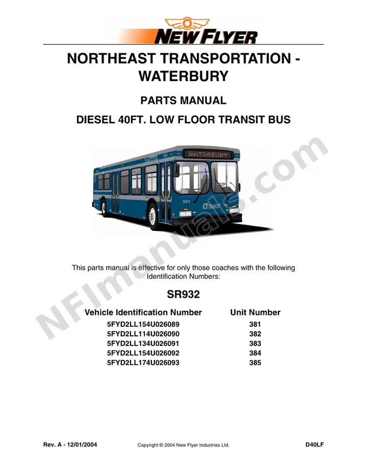 SR932 Parts Manual, Northeast Transportation - Waterbury first-page preview