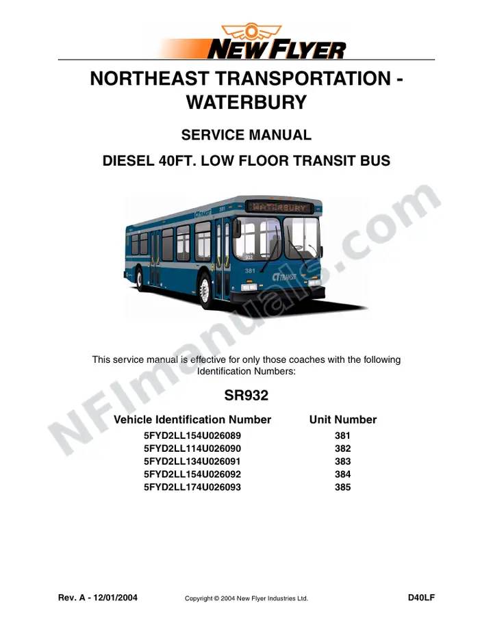 SR932 Service Manual, Northeast Transportation - Waterbury first-page preview