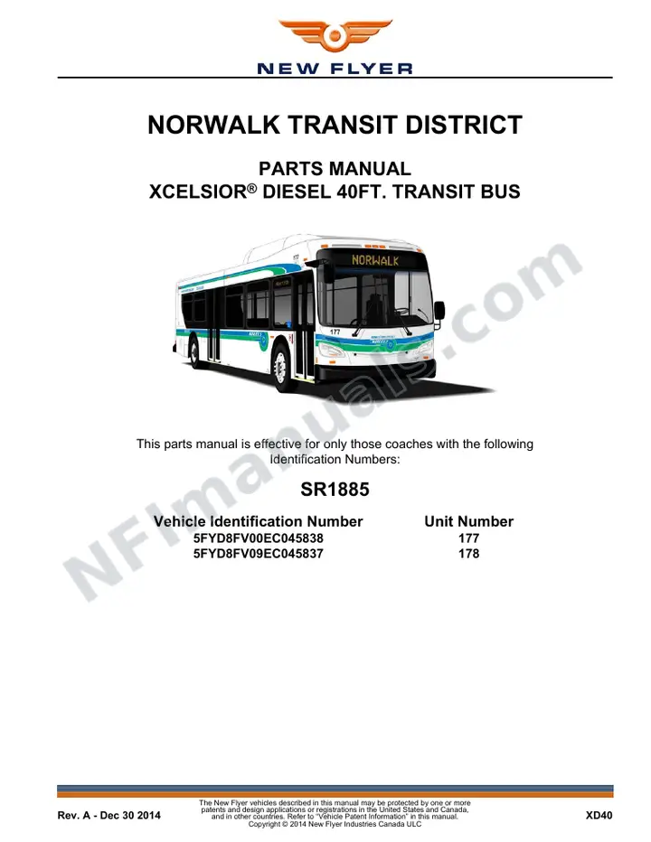 SR1885 Parts Manual, Norwalk Transit District first-page preview