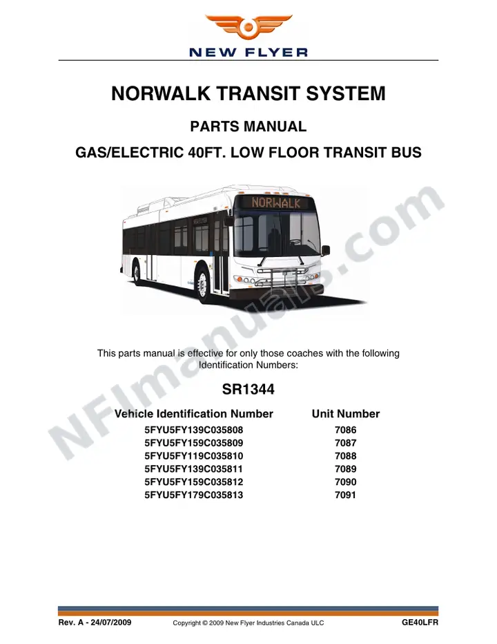 SR1344 Parts Manual, Norwalk Transit System first-page preview
