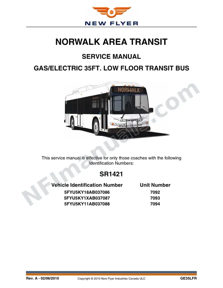 SR1421 Service Manual, Norwalk Area Transit first-page preview