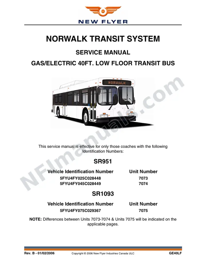 SR951/1093 Service Manual, Norwalk Transit System first-page preview
