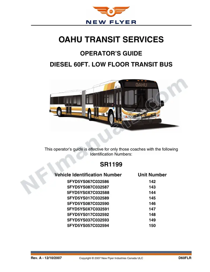 New Flyer D60LF Manual Package - Oahu Transit Services included manual preview