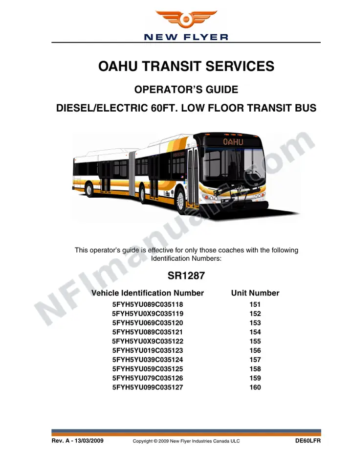 New Flyer DE60LFR Manual Package - Oahu Transit Services included manual preview