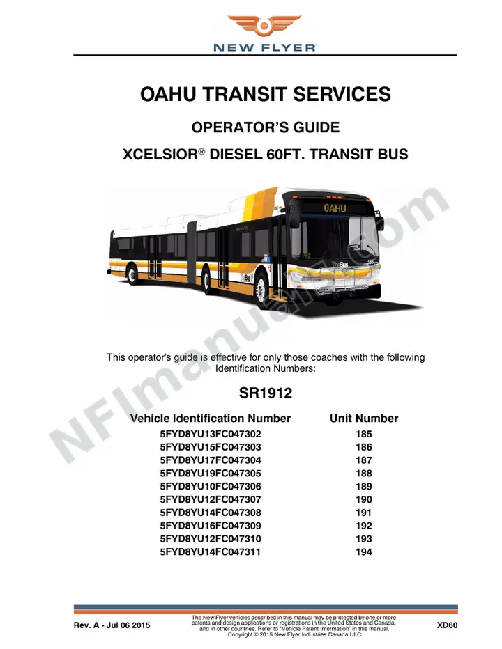 New Flyer XD60 Manual Package - Oahu Transit Services included manual preview