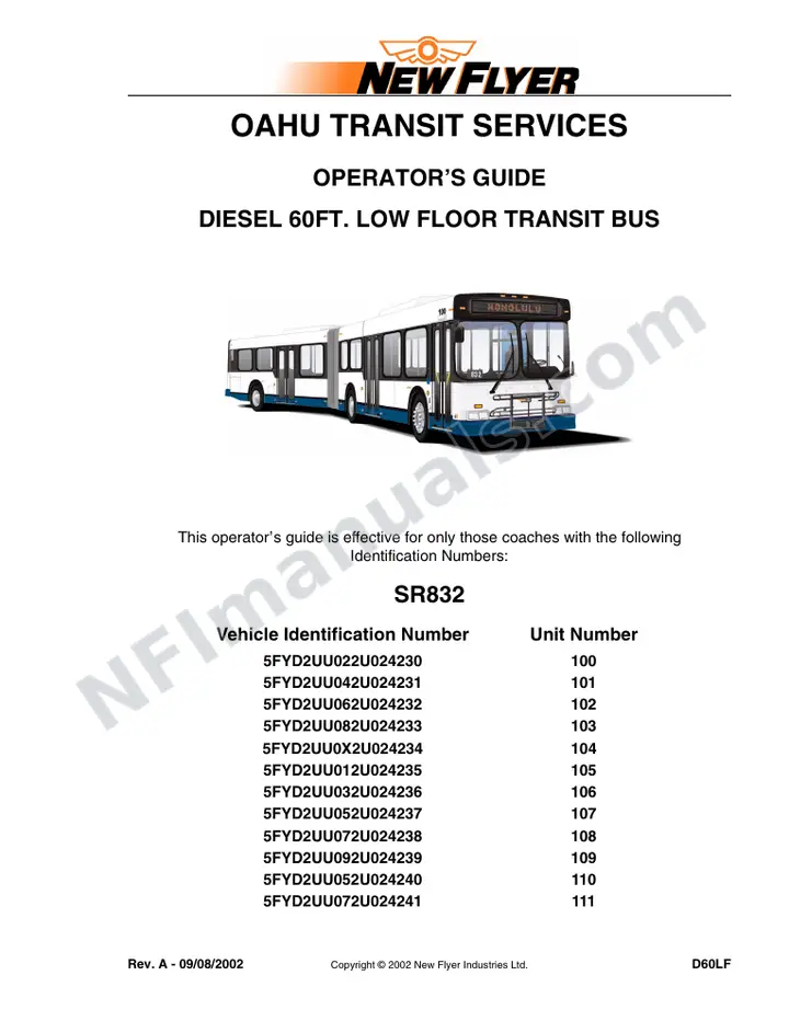SR832 Operator's Guide, Oahu Transit Services first-page preview
