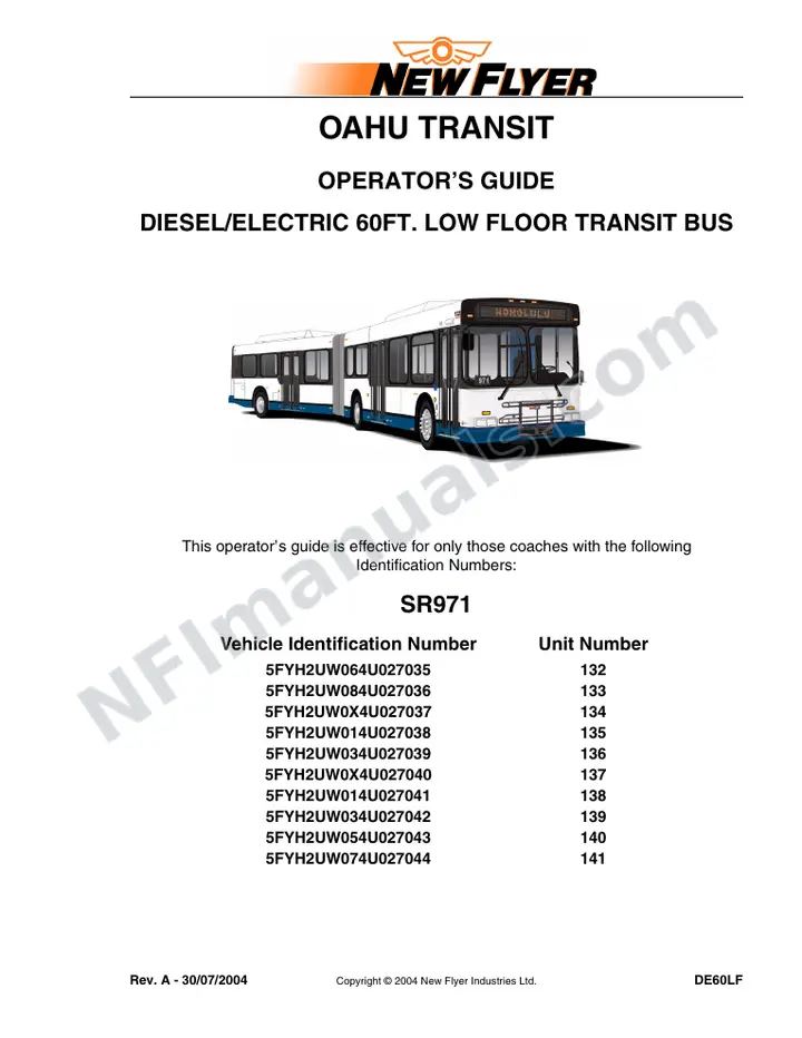 New Flyer DE60LF Manual Package - Oahu Transit Services included manual preview