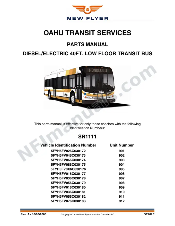 SR1111 Parts Manual, Oahu Transit Services first-page preview