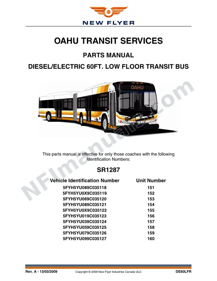 SR1287 Parts Manual, Oahu Transit Services first-page preview