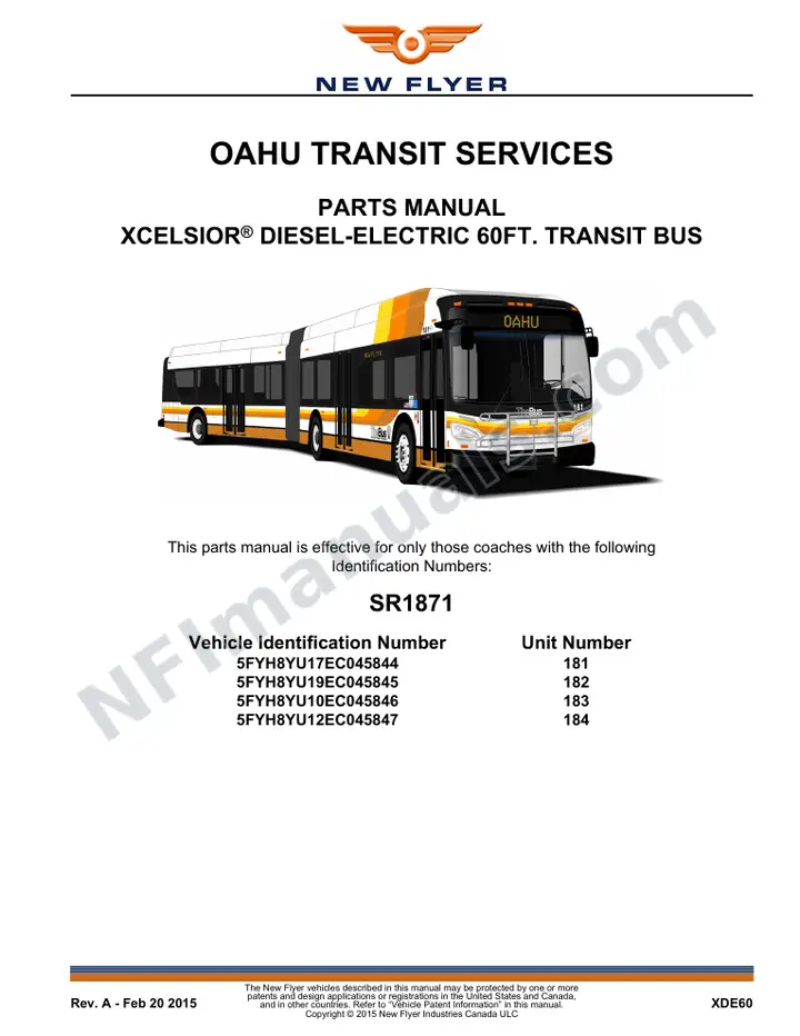 SR1871 Parts Manual, Oahu Transit Services first-page preview