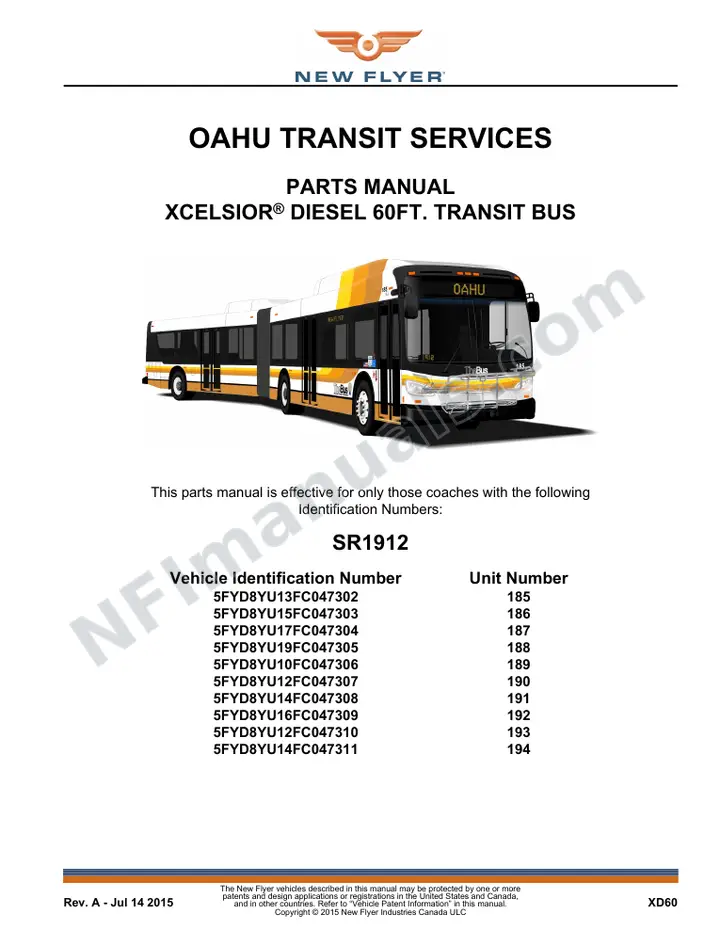 SR1912 Parts Manual, Oahu Transit Services first-page preview