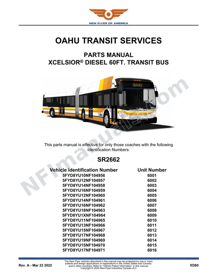SR2662 Parts Manual, Oahu Transit Services first-page preview