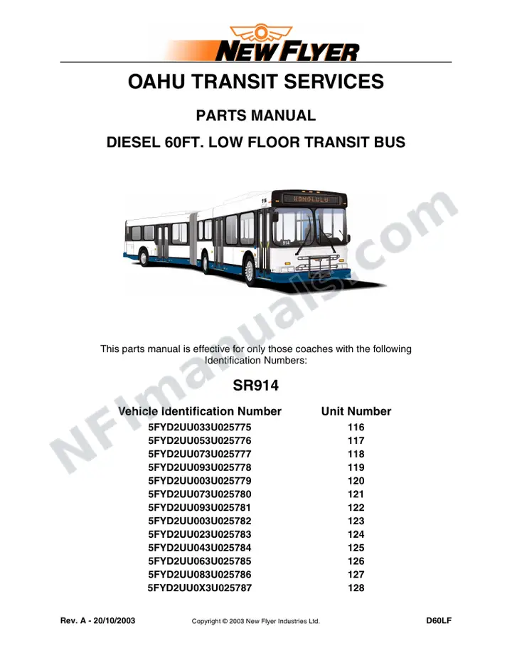 SR914 Parts Manual, Oahu Transit Services first-page preview