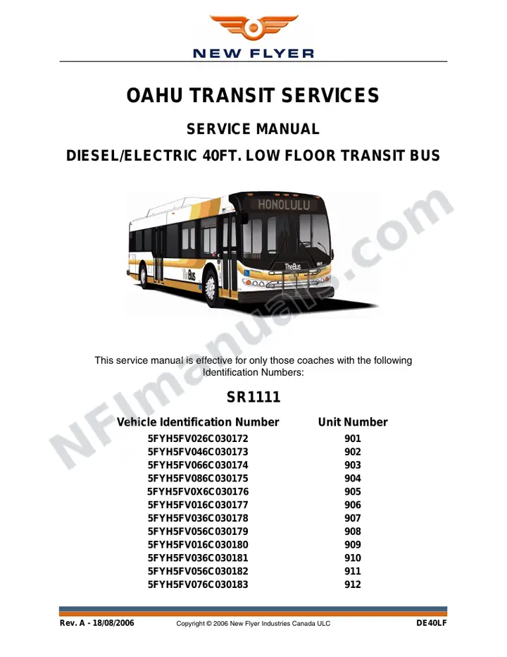 New Flyer DE40LF Manual Package - Oahu Transit Services included manual preview