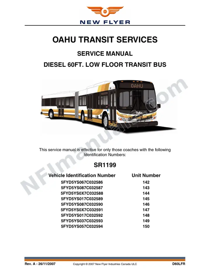 New Flyer D60LFR Manual Package - Oahu Transit Services included manual preview
