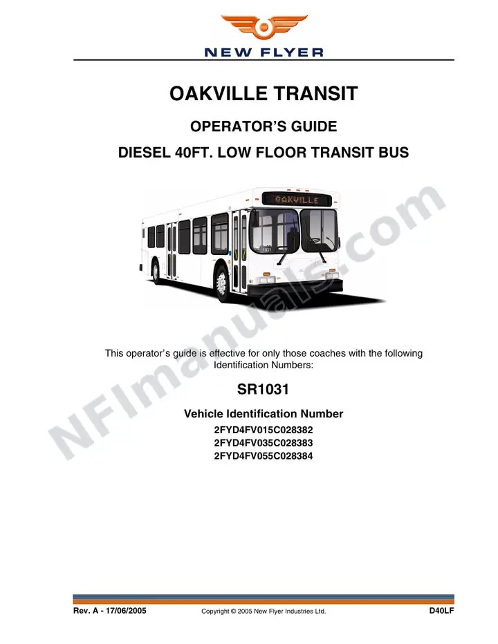 New Flyer D40LF Manual Package - Oakville Transit included manual preview