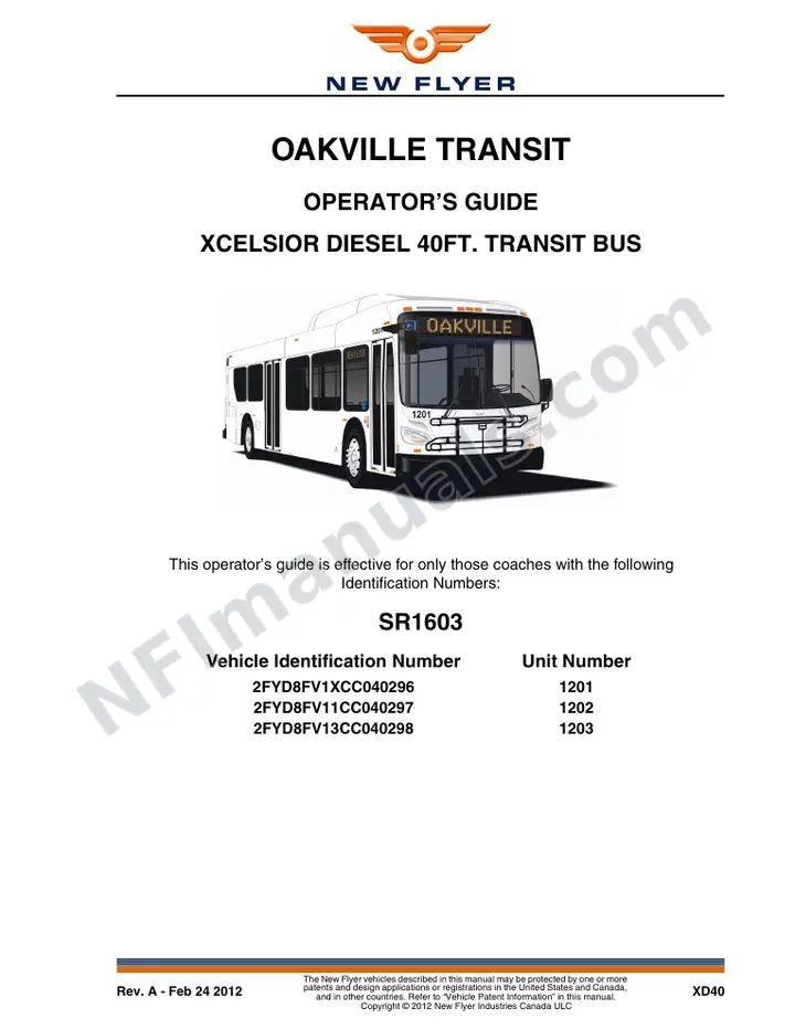 SR1603 Operator's Guide, Oakville Transit first-page preview
