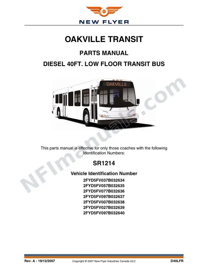 SR1214 Parts Manual, Oakville Transit first-page preview