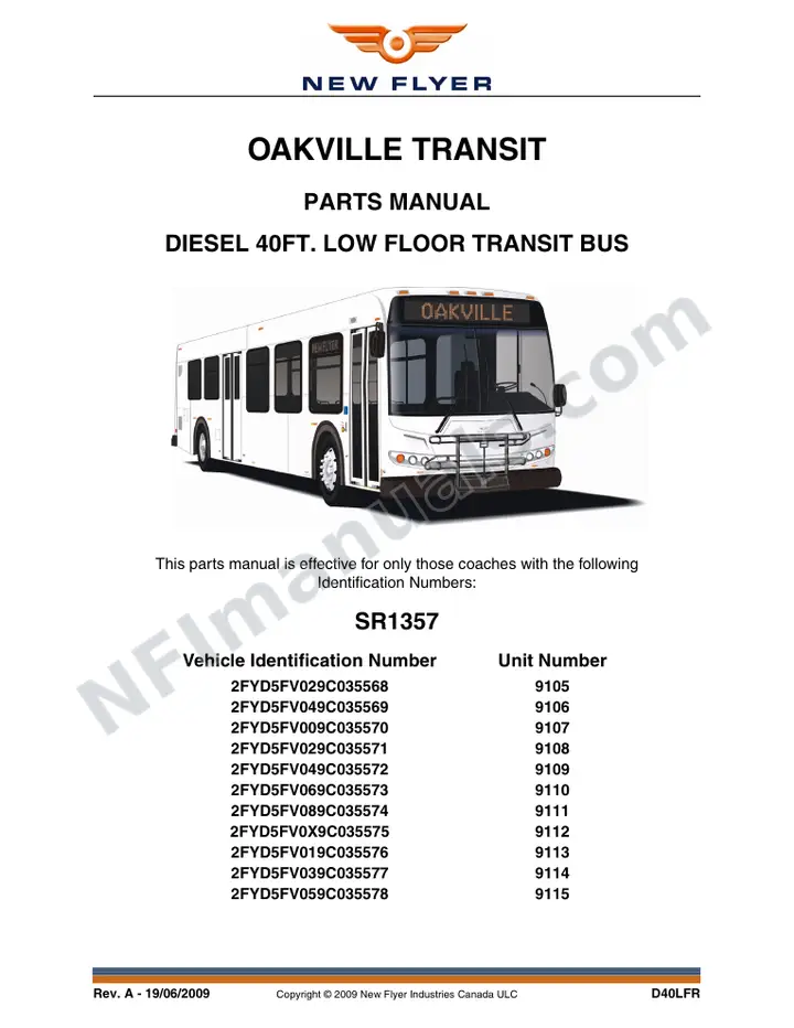SR1357 Parts Manual, Oakville Transit first-page preview