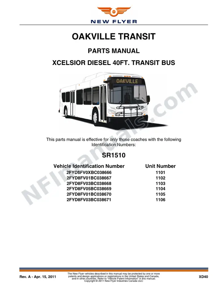 SR1510 Parts Manual, Oakville Transit first-page preview