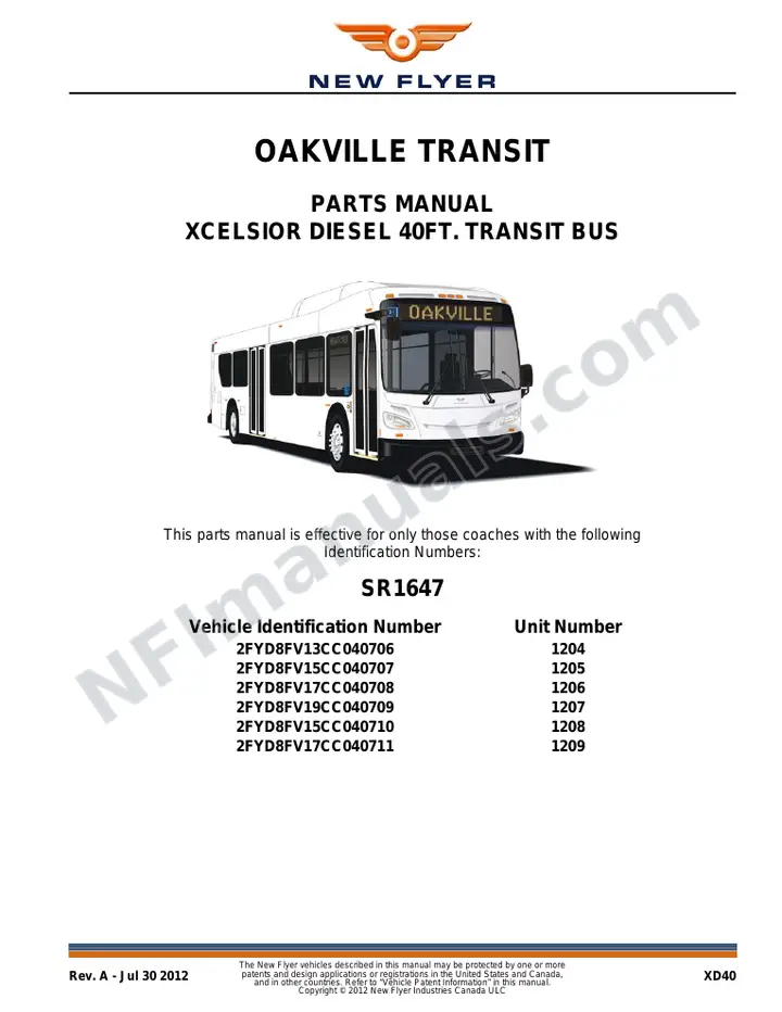 SR1647 Parts Manual, Oakville Transit first-page preview