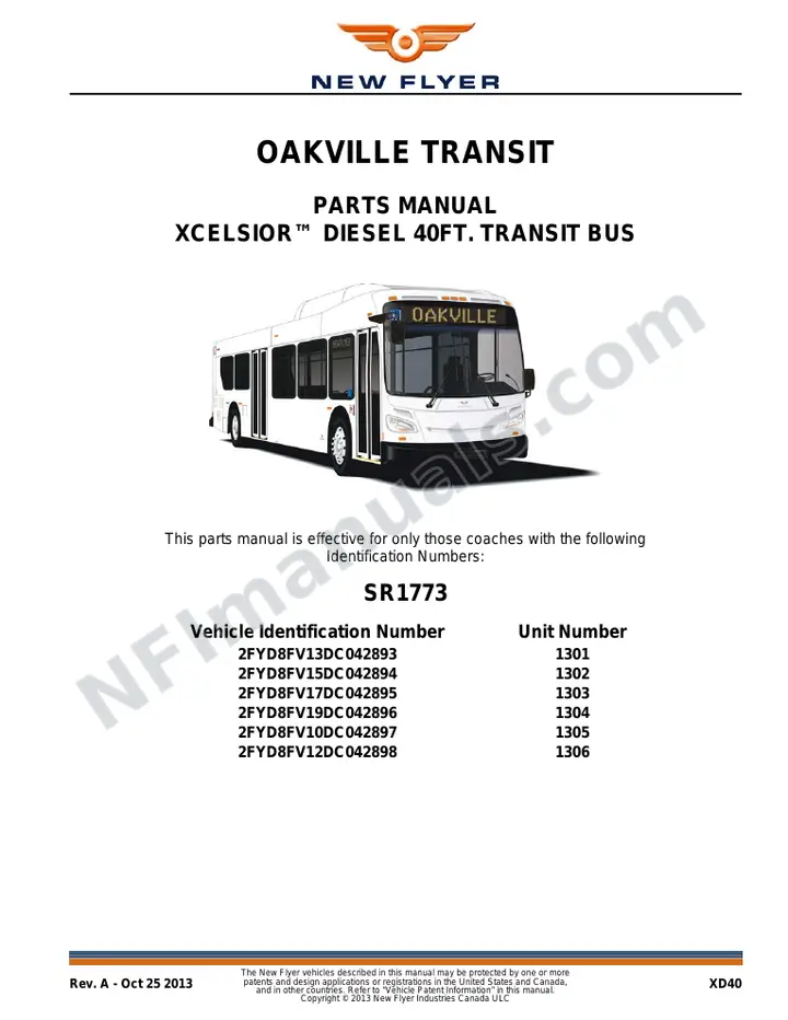 SR1773 Parts Manual, Oakville Transit first-page preview