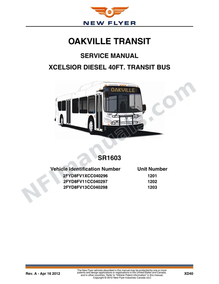 SR1603 Service Manual, Oakville Transit first-page preview