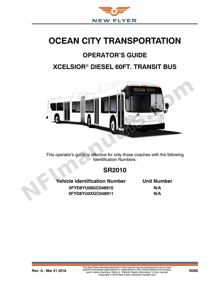 New Flyer XD60 Manual Package - Ocean City Transportation included manual preview