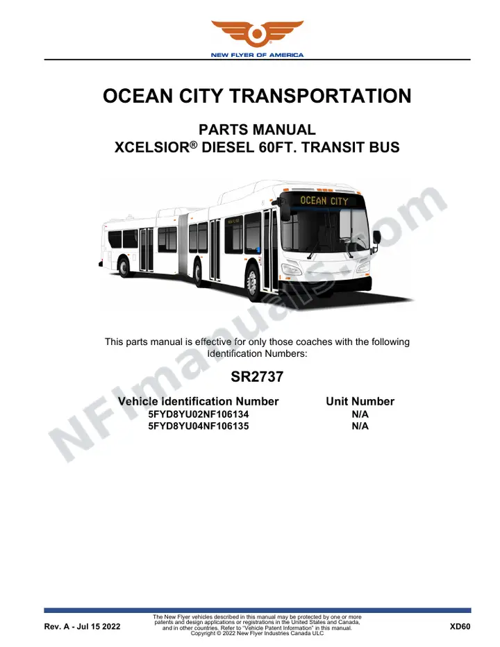 SR2737 Parts Manual, Ocean City Transportation first-page preview