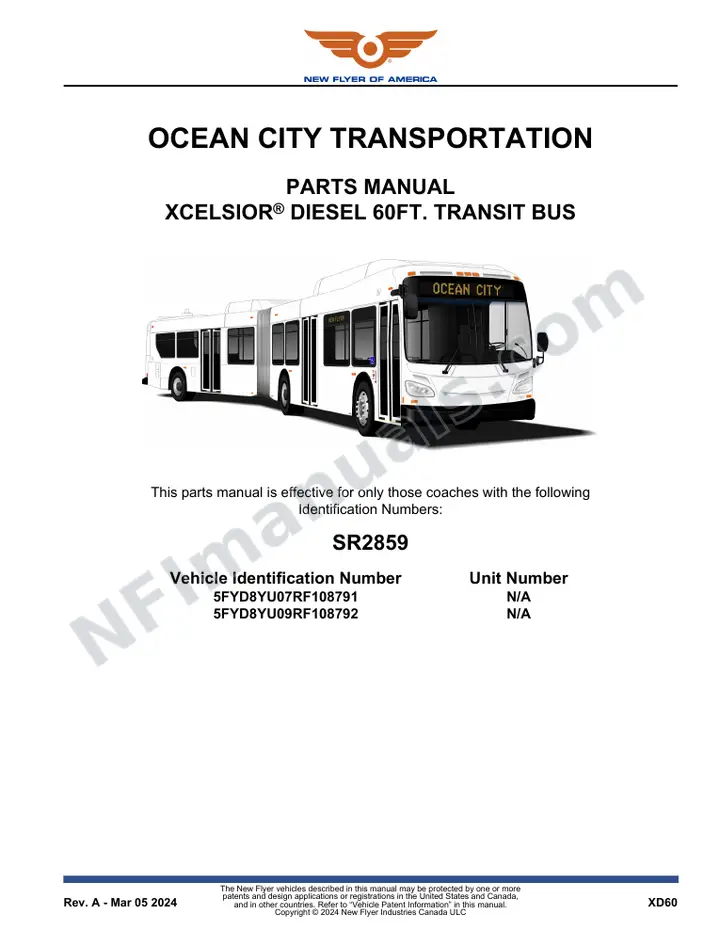 SR2859 Parts Manual, Ocean City Transportation first-page preview
