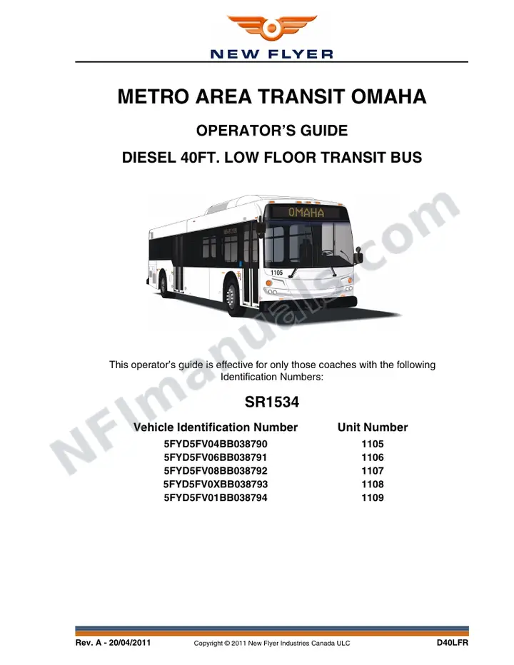 New Flyer D40LFR Manual Package - Omaha Metro Transit Authority included manual preview