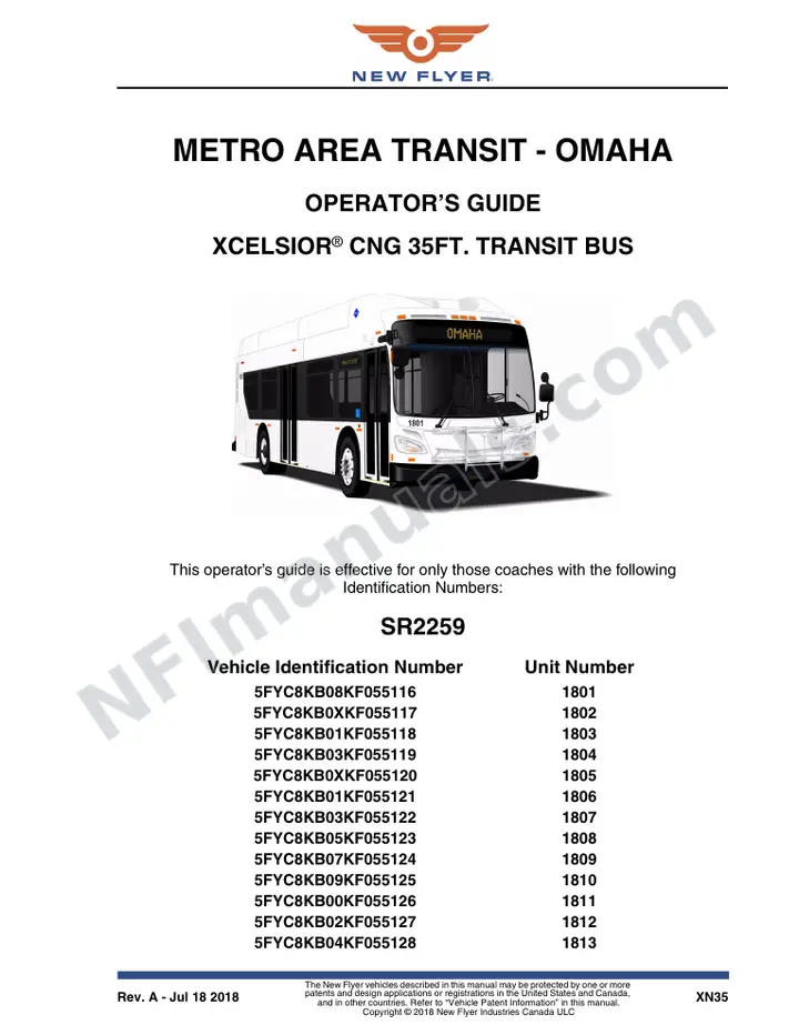 New Flyer XN35 Manual Package - Omaha Metro Transit Authority included manual preview