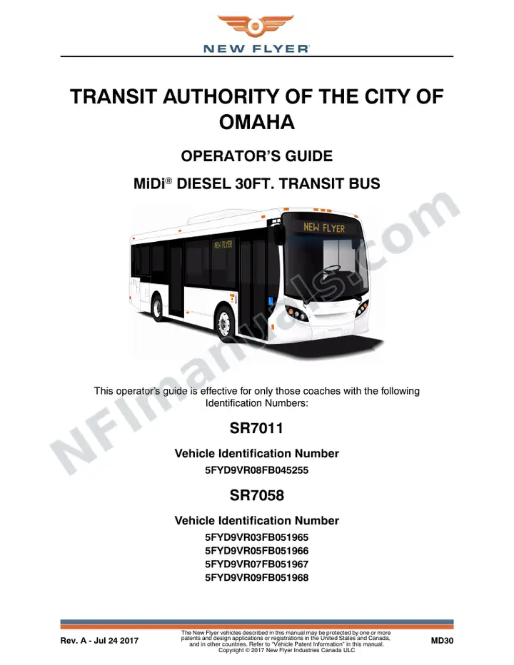 New Flyer MD30 Manual Package - Omaha Metro Transit Authority included manual preview