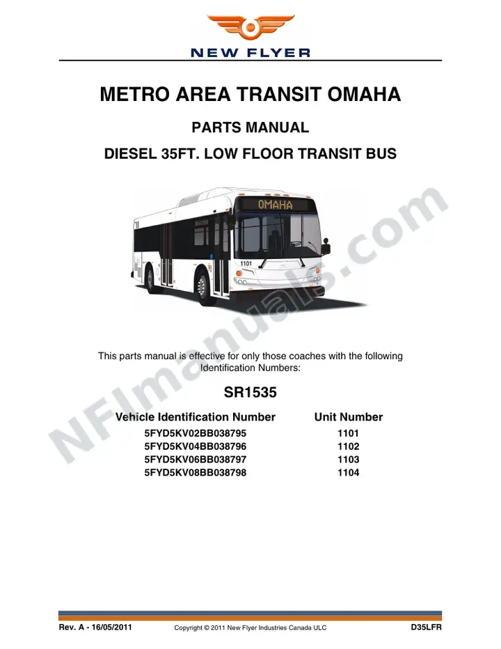 SR1535 Parts Manual, Metro Area Transit Omaha first-page preview