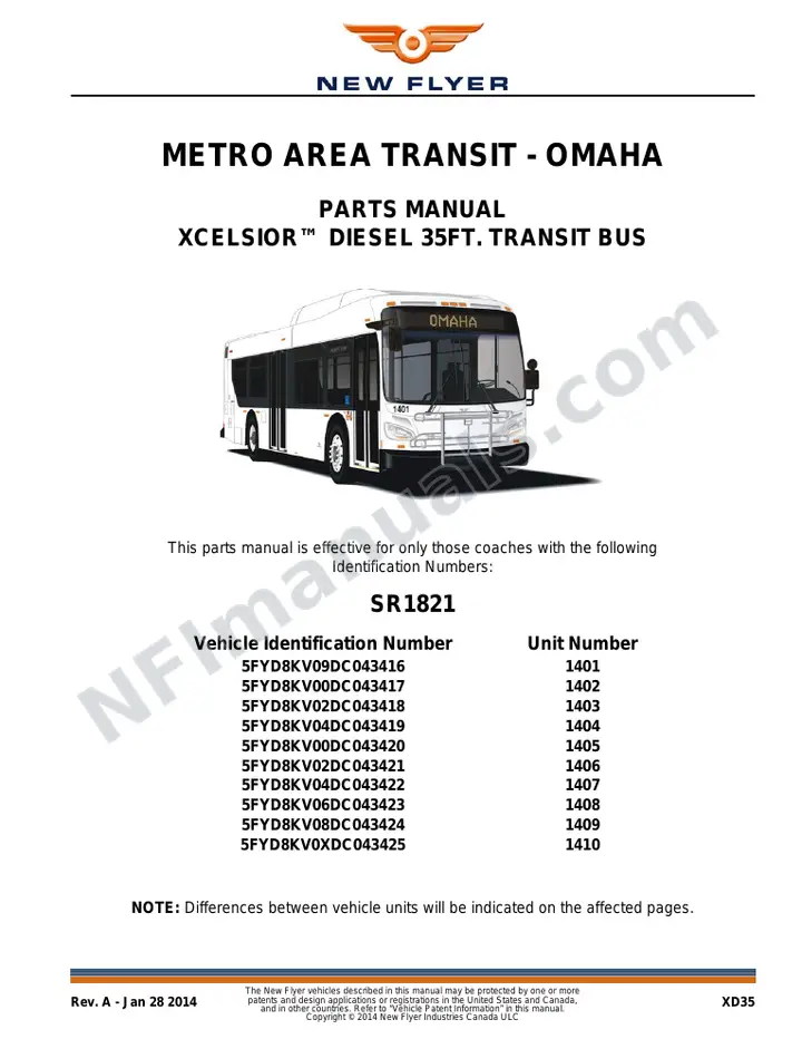 SR1821 Parts Manual, Metro Area Transit - Omaha first-page preview