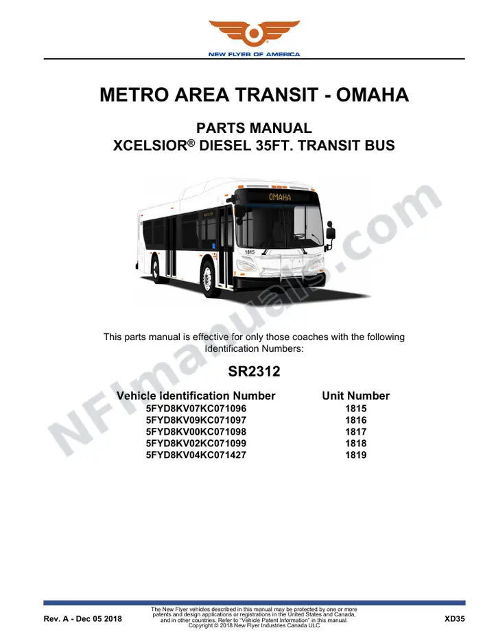 SR2312 Parts Manual, Metro Area Transit - Omaha first-page preview