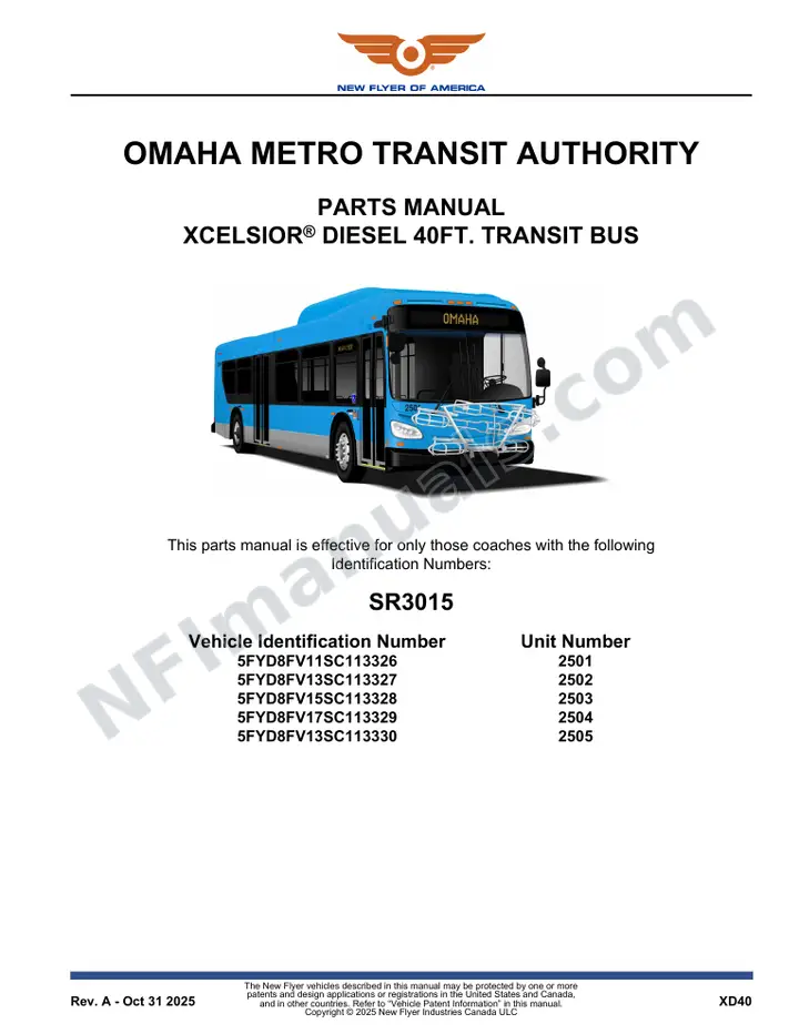 SR3015 Parts Manual, Omaha Metro Transit Authority first-page preview