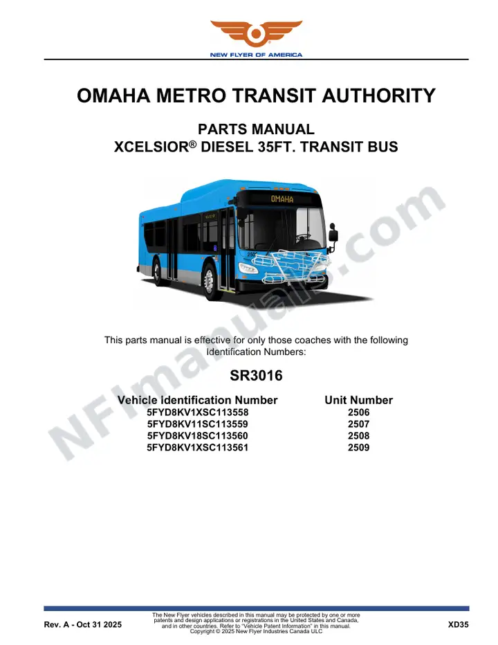 SR3016 Parts Manual, Omaha Metro Transit Authority first-page preview
