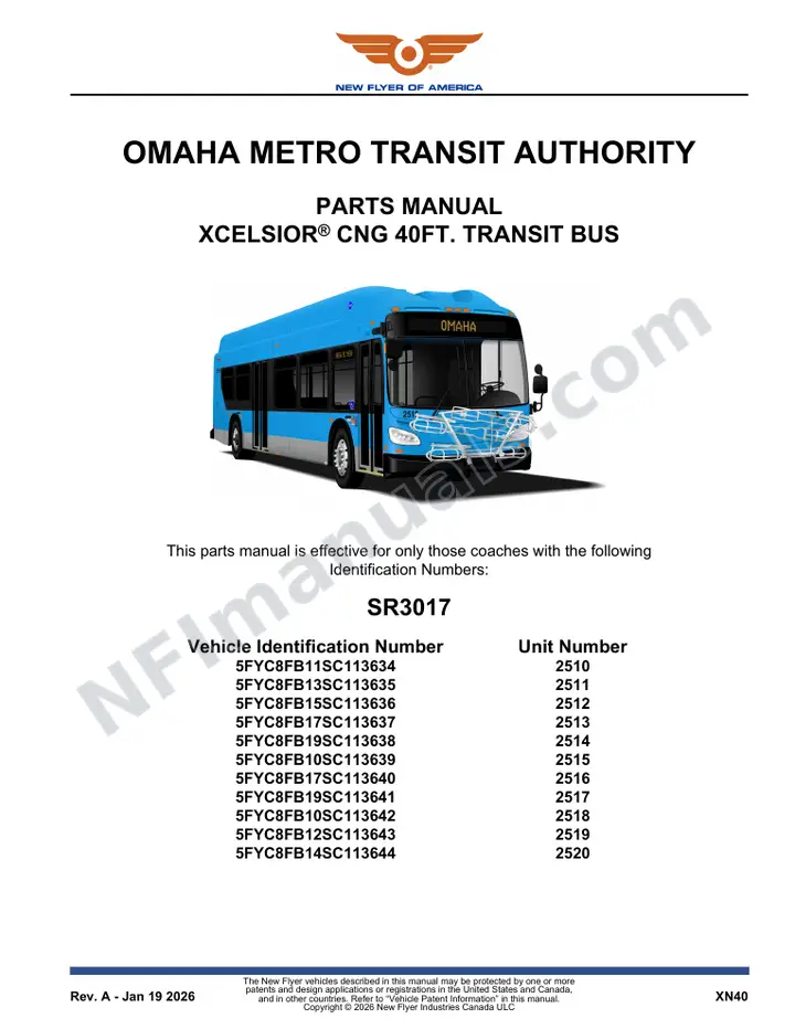 SR3017 Parts Manual, Omaha Metro Transit Authority first-page preview