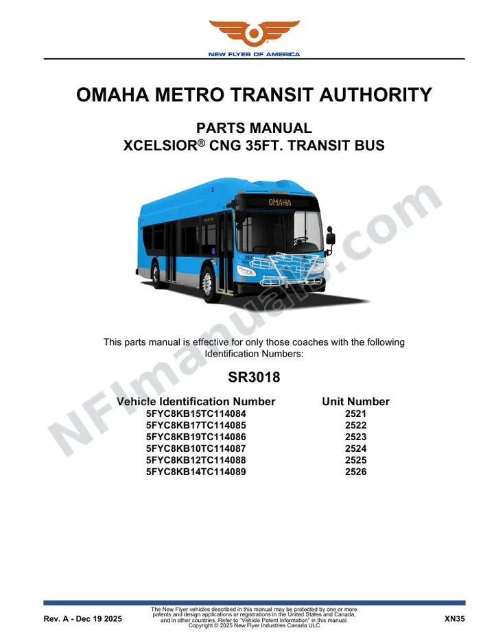 SR3018 Parts Manual, Omaha Metro Transit Authority first-page preview