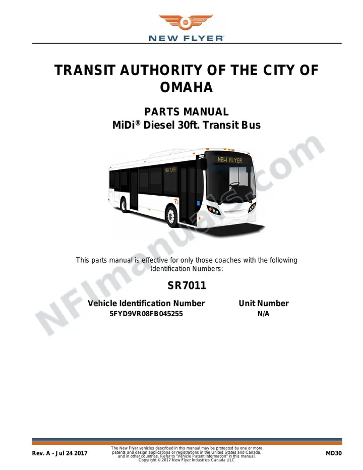 SR7011 Parts Manual, Transit Authority of the City of Omaha first-page preview