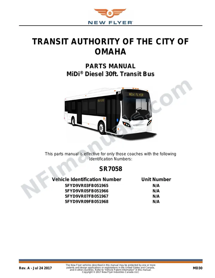 SR7058 Parts Manual, Transit Authority of the City of Omaha first-page preview