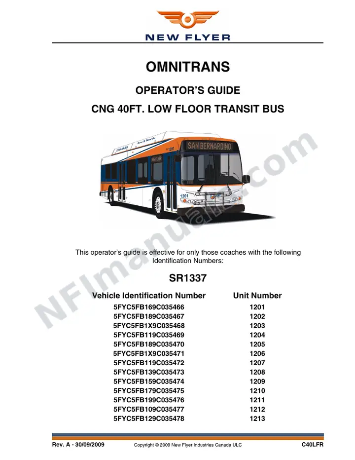 New Flyer C40LFR Manual Package - Omnitrans included manual preview