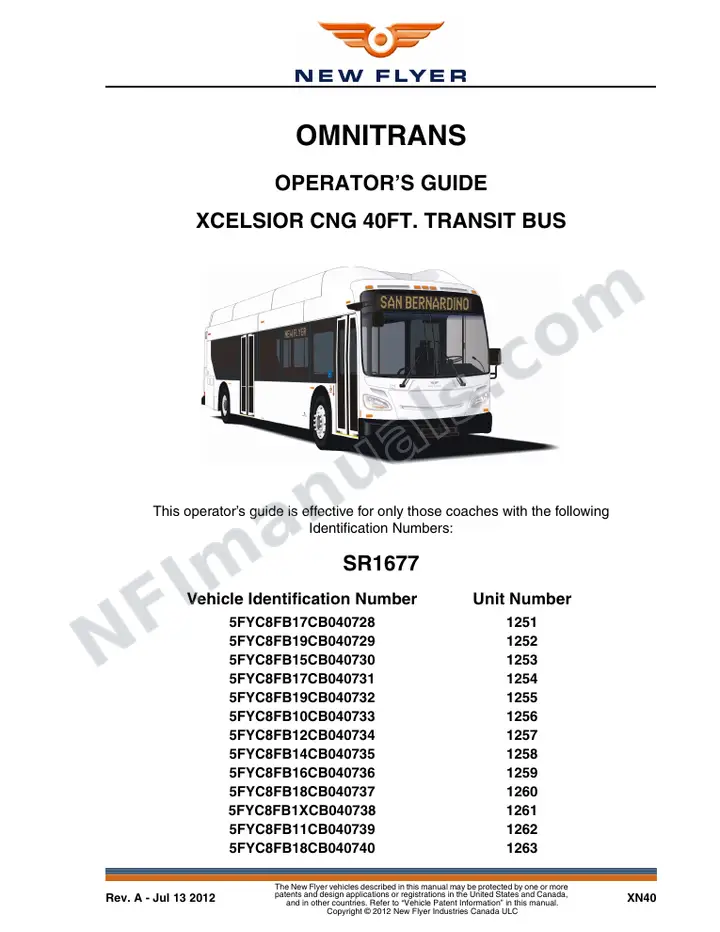 New Flyer XN40 Manual Package - Omnitrans included manual preview