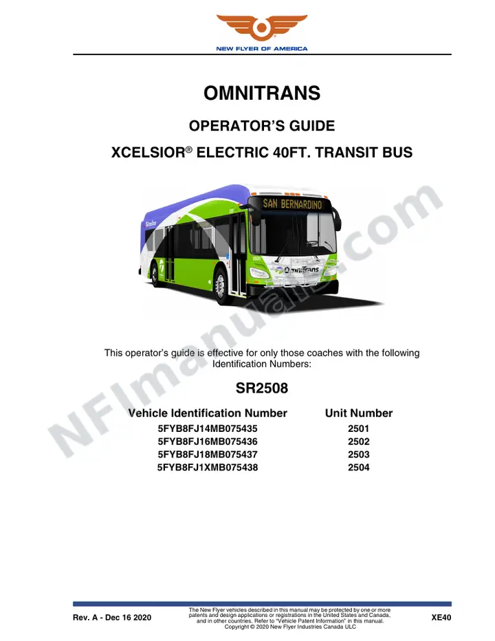 New Flyer XE40 Manual Package - Omnitrans included manual preview