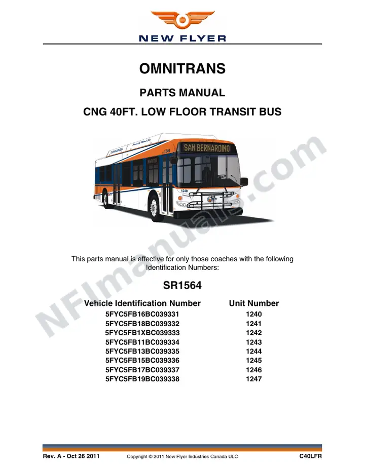 SR1564 Parts Manual, Omnitrans first-page preview